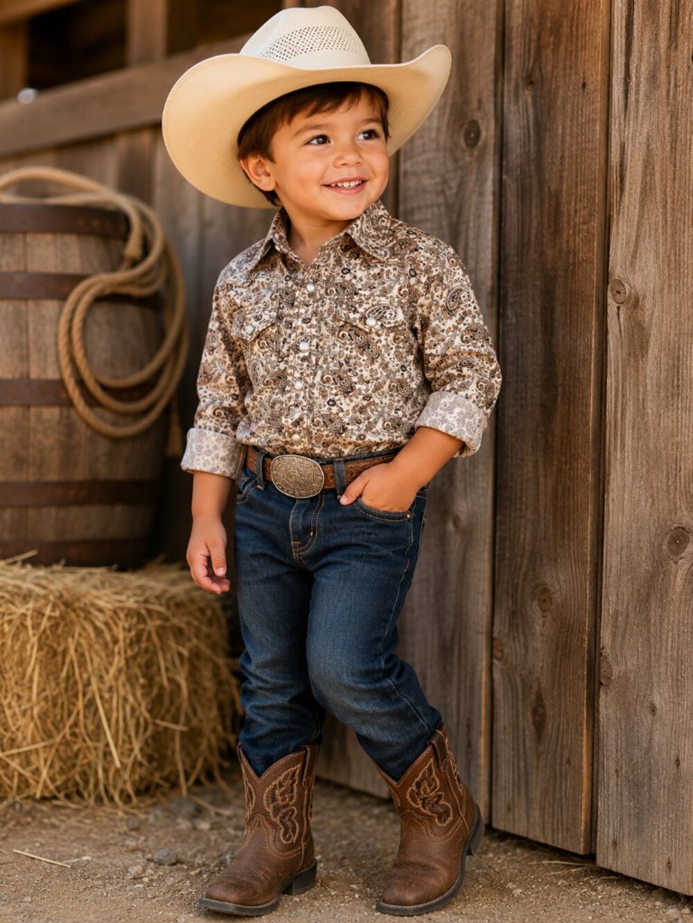 Montana Co Kids Snap-Front Shirt in Brown & Cream